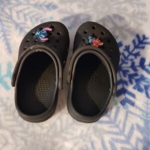 Kids Black Clogs with Cartoon Design